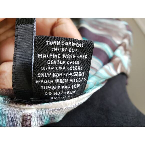 New Directions Blouse Women Medium Multicolor Teal Brown Abstract Print Top - Picture 7 of 11